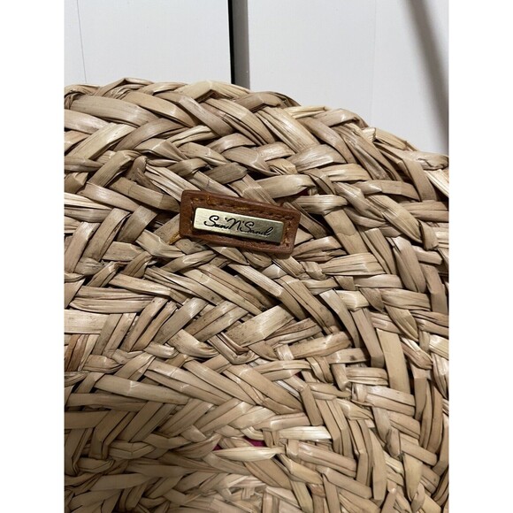 3 for 40$ Sun N Sand Beach Bag Natural Straw round  tote Pink NWT - Picture 2 of 7